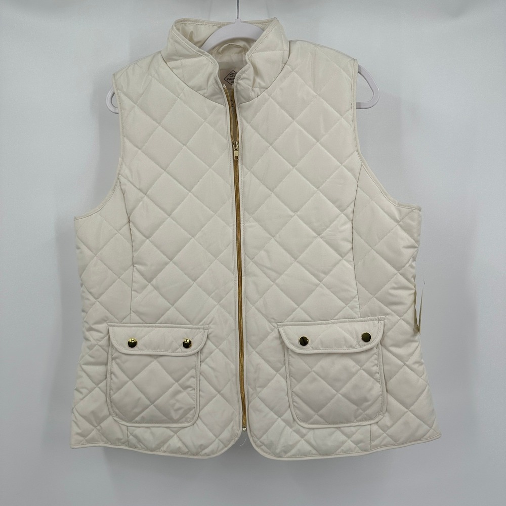 St Johns Bay Womens Old Money Quilted Vest Size 0X Equestrian Preppy Minimalist